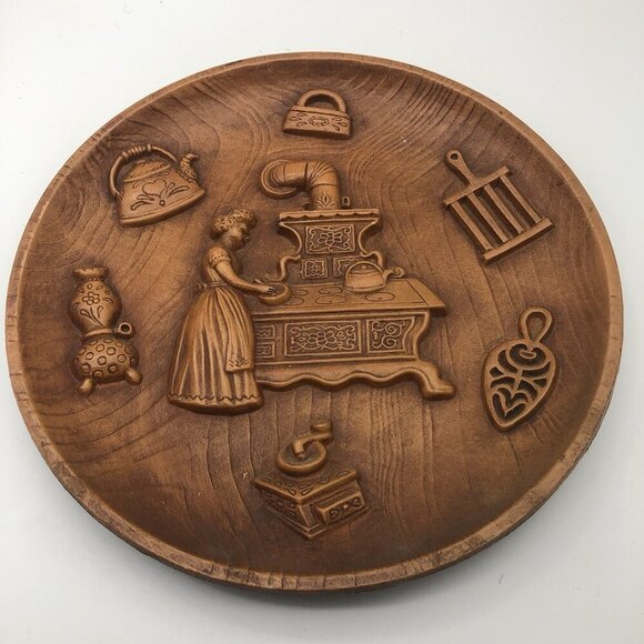 Vintage Multi Prod Inc. USA Decorative Plate Wall Hanging Wood Look Retro Kitsch - Picture 3 of 10